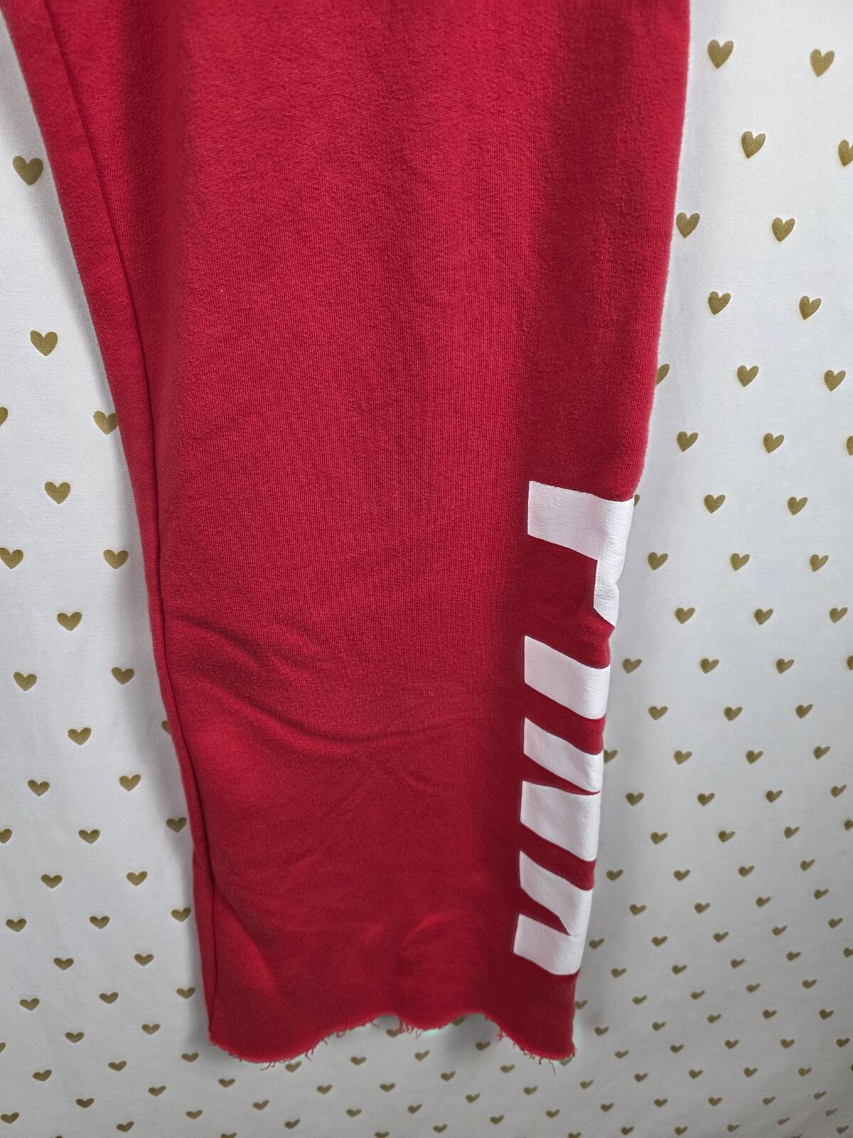 Victorias Secret PINK Red logo Flared Raw Hem Sweats Sweatpants LARGE