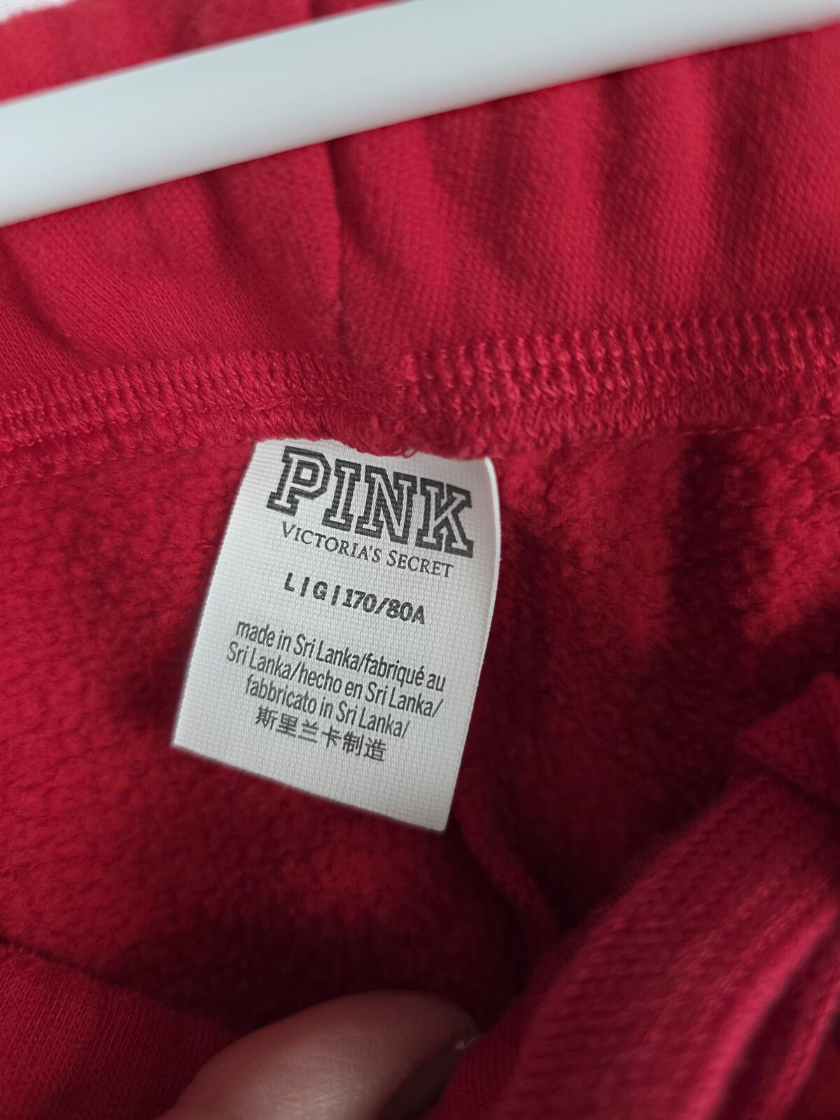 Victorias Secret PINK Red logo Flared Raw Hem Sweats Sweatpants LARGE