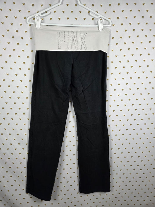 Victorias Secret PINK FOLDOVER YOGA Bling Studded Logo Pants Flared MEDIUM