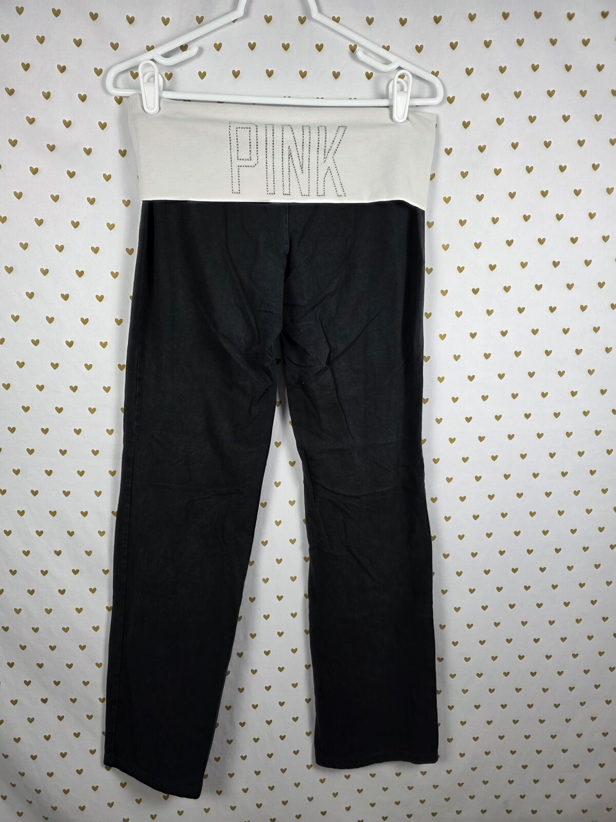 Victorias Secret PINK FOLDOVER YOGA Bling Studded Logo Pants Flared MEDIUM