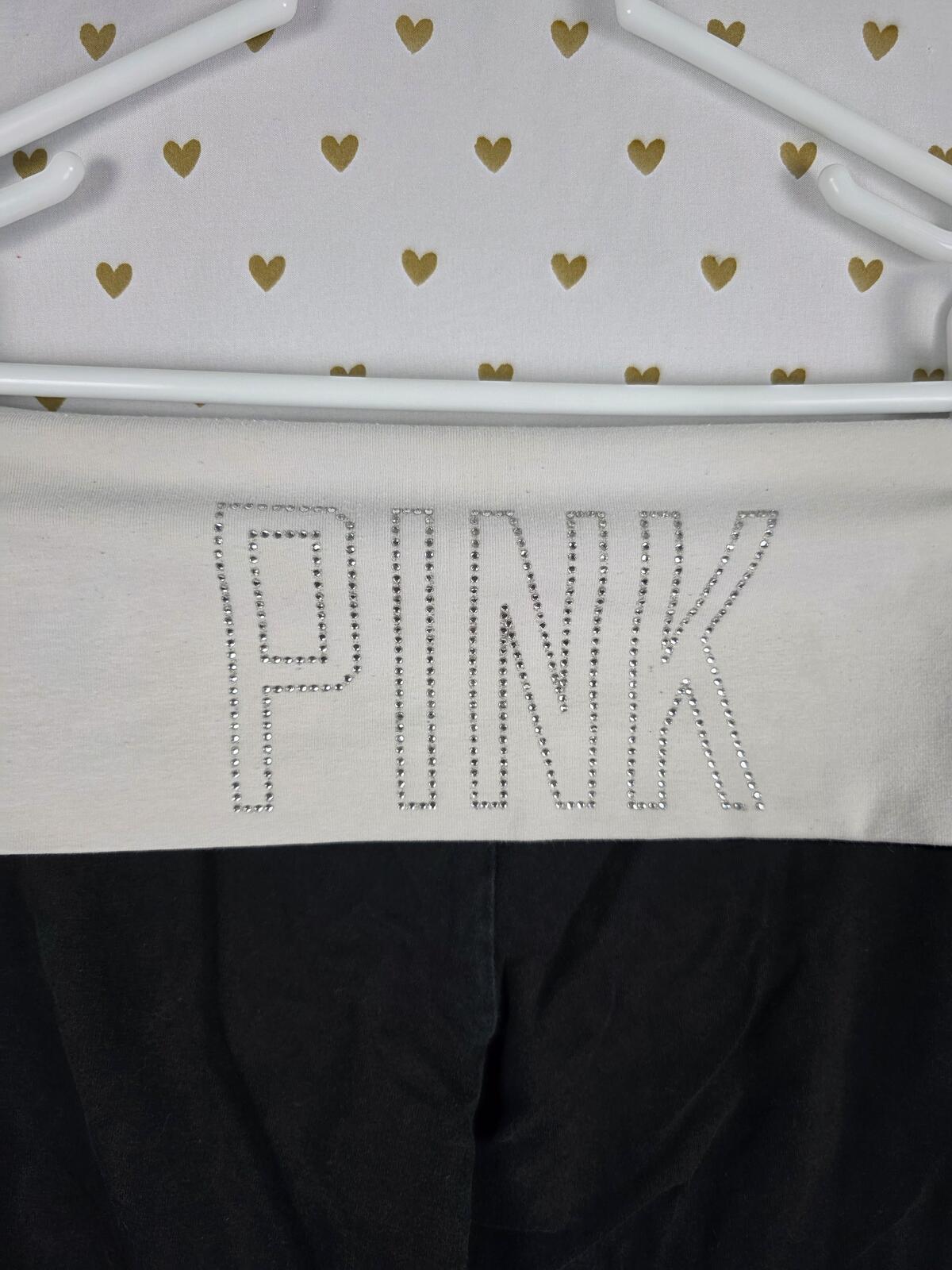 Victorias Secret PINK FOLDOVER YOGA Bling Studded Logo Pants Flared MEDIUM