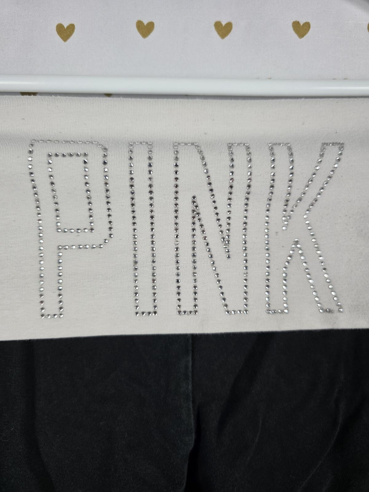 Victorias Secret PINK FOLDOVER YOGA Bling Studded Logo Pants Flared MEDIUM