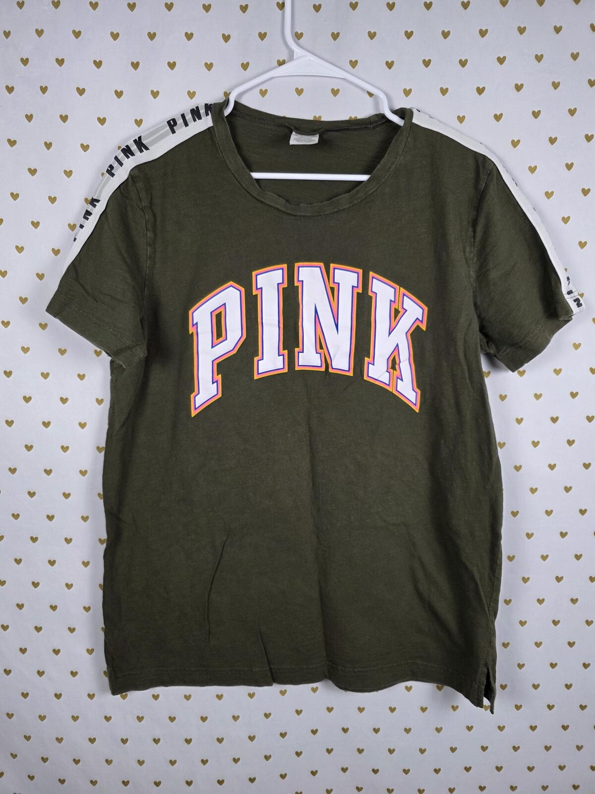 Victorias Secret PINK Green Logo Tee shirt LARGE