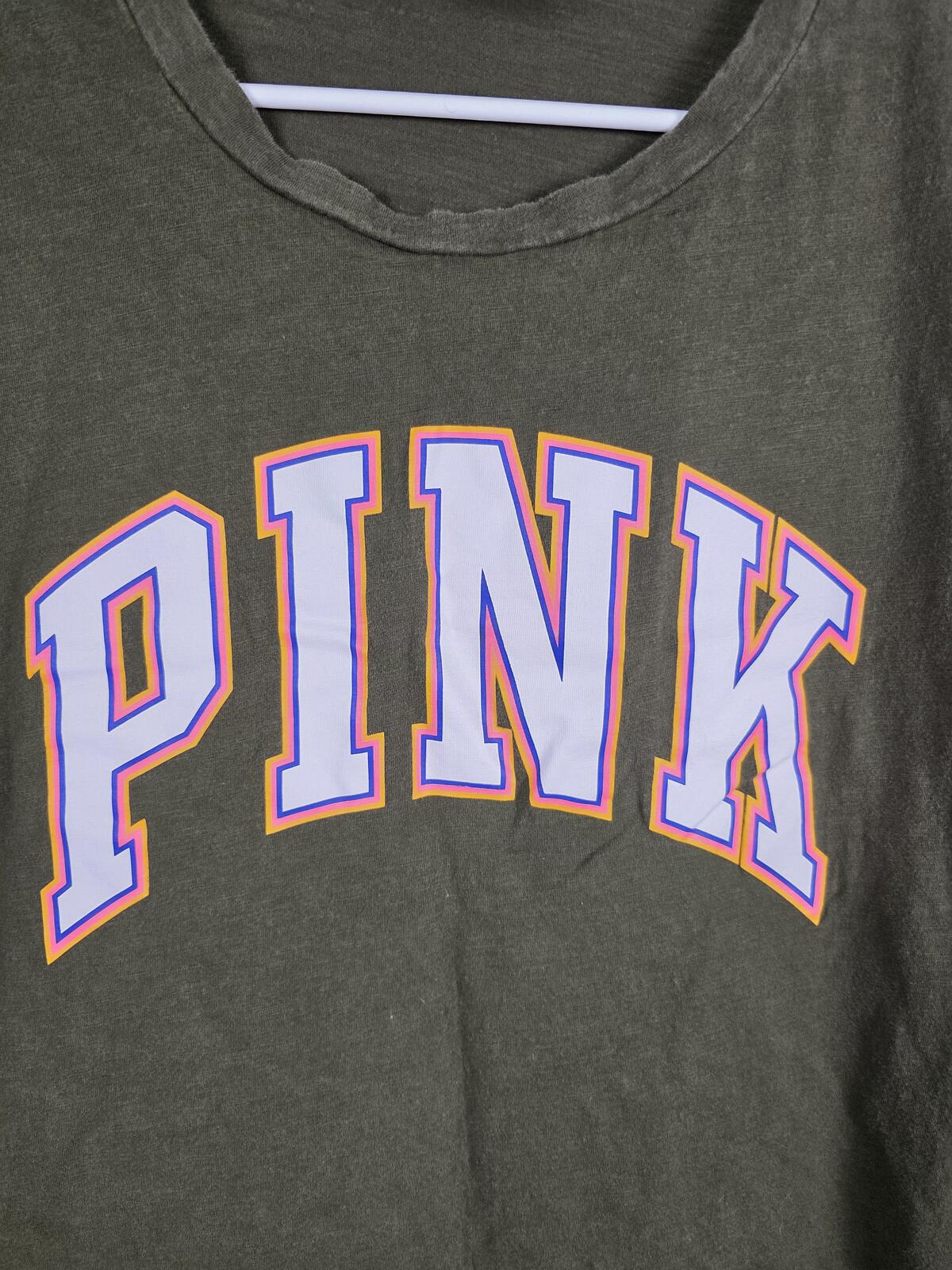 Victorias Secret PINK Green Logo Tee shirt LARGE