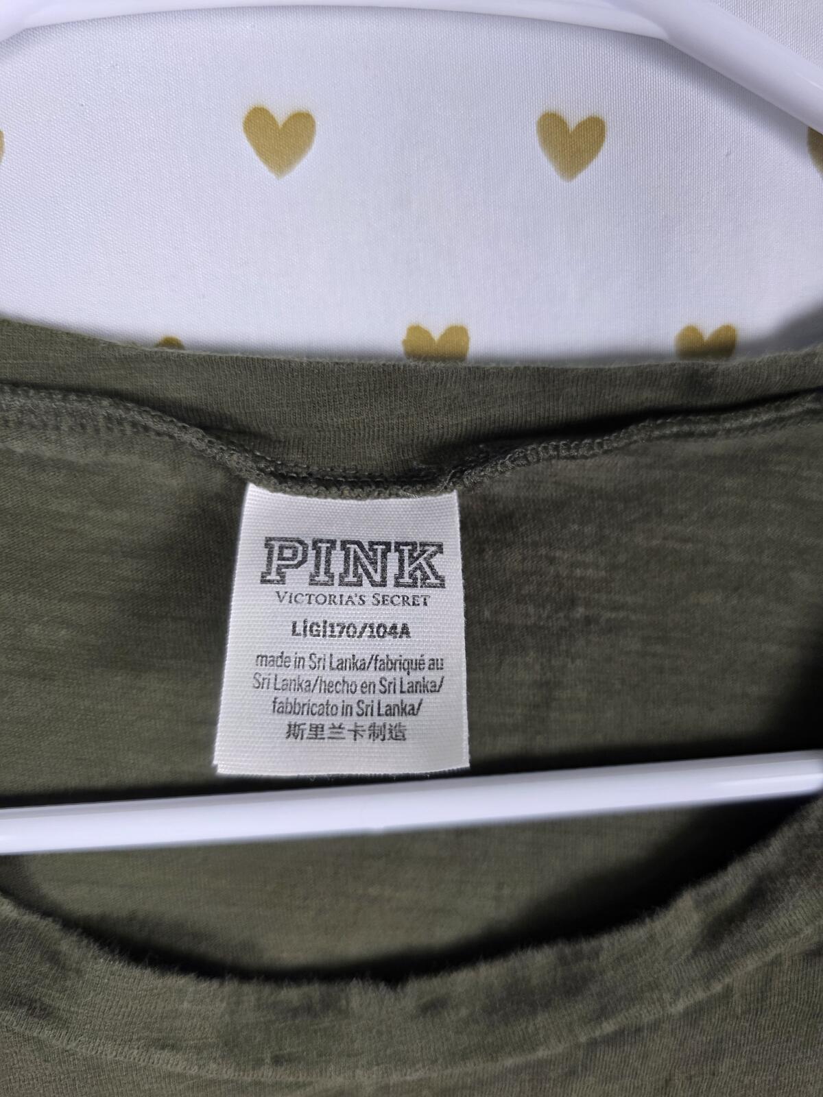 Victorias Secret PINK Green Logo Tee shirt LARGE