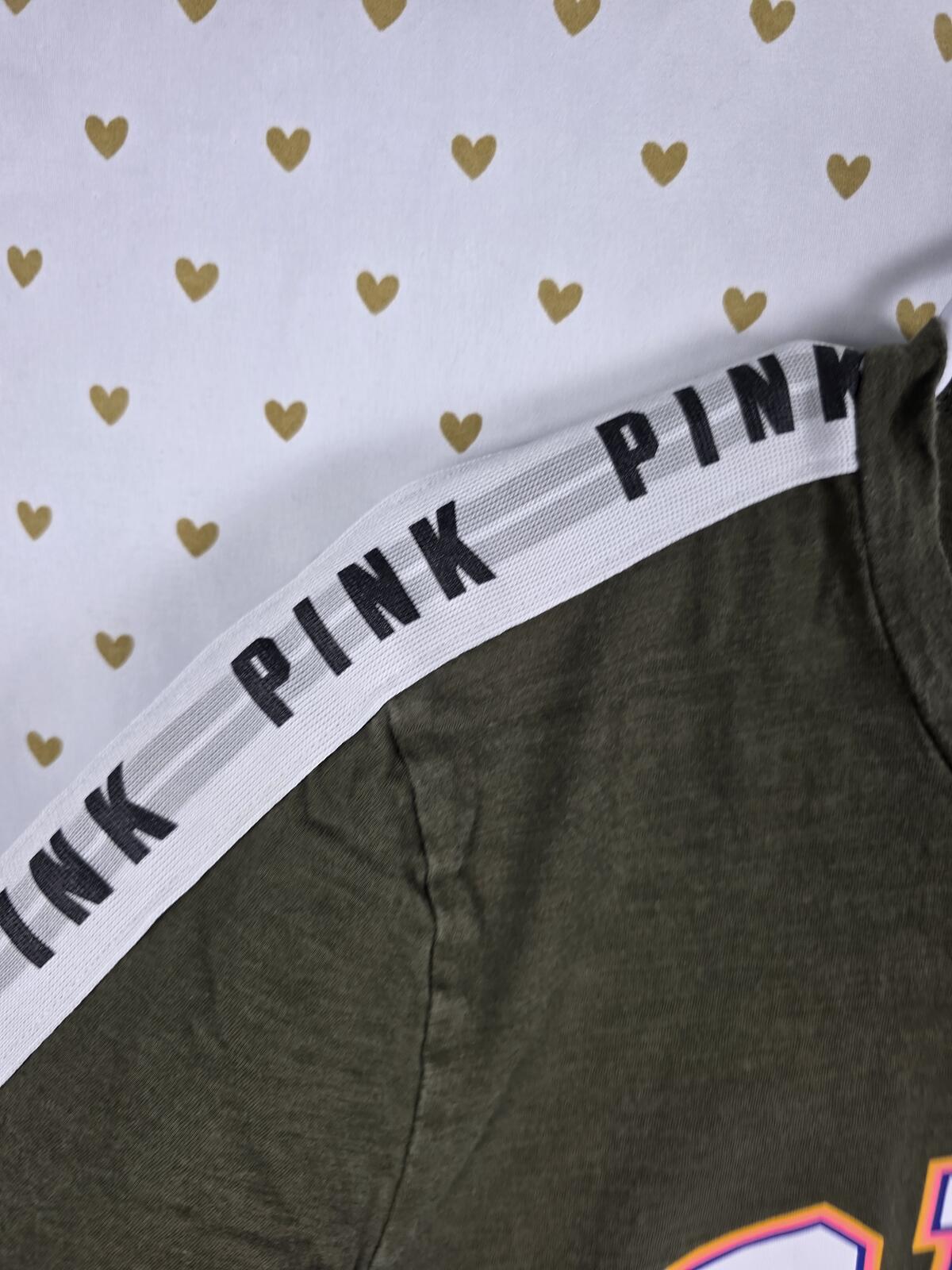 Victorias Secret PINK Green Logo Tee shirt LARGE