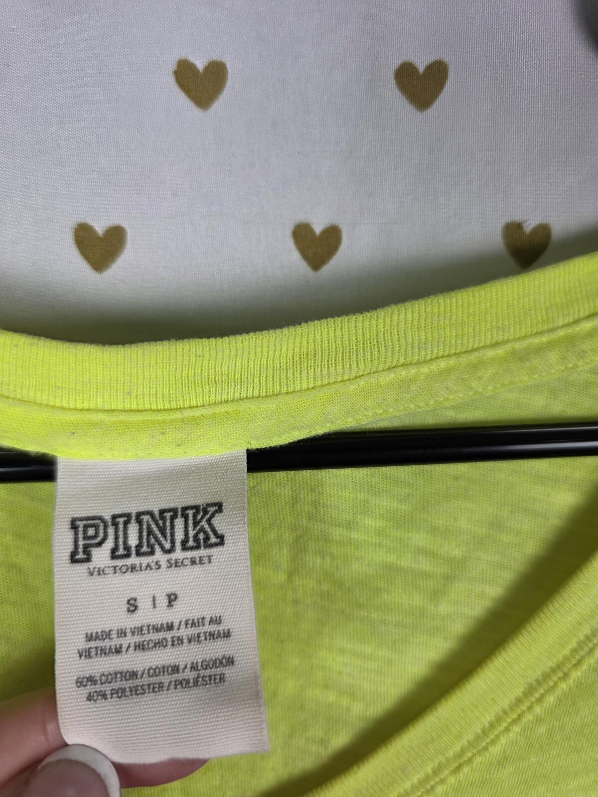 Victorias Secret PINK Neon Colorblock Logo Tee shirt SMALL