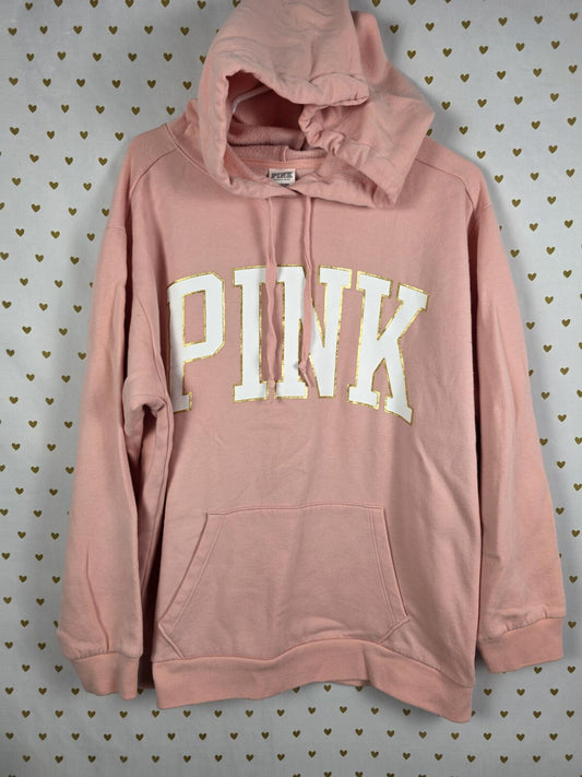 Victorias Secret Pink Oversized Logo Pullover Hoodie Sweater Peach LARGE