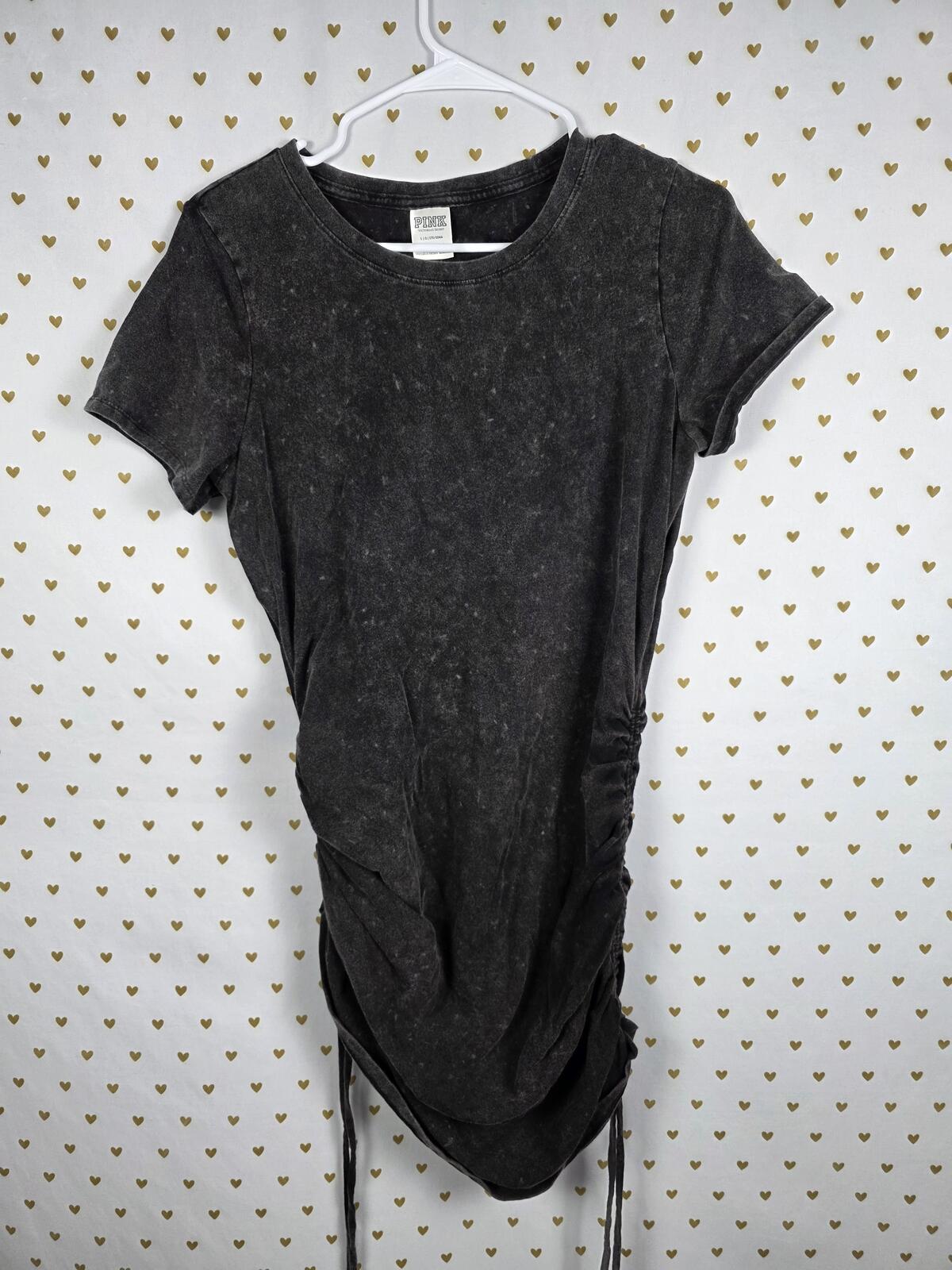 Victorias Secret PINK Black Ruched Side Adjustible Dress Tee shirt LARGE