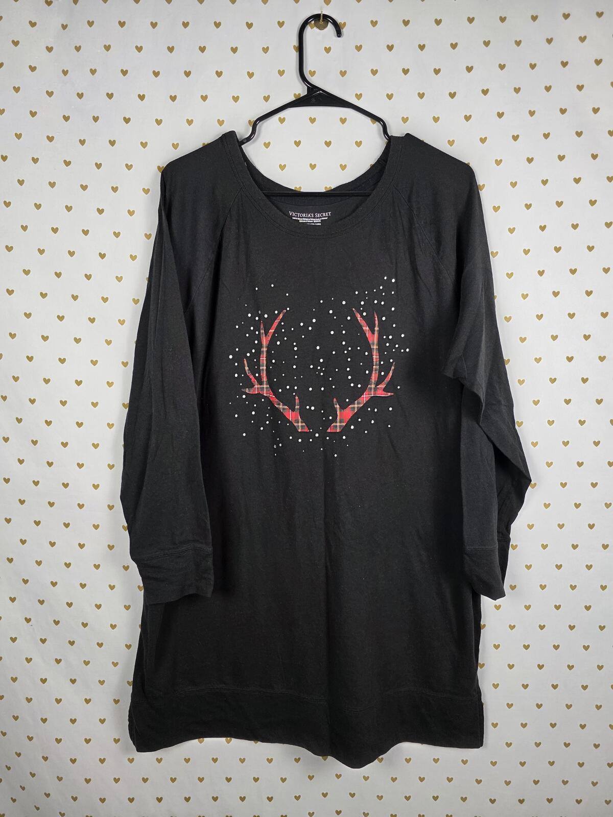 Victorias Secret Black Long sleeve XL Antler nightgown Sleep Shirt Dress PJ