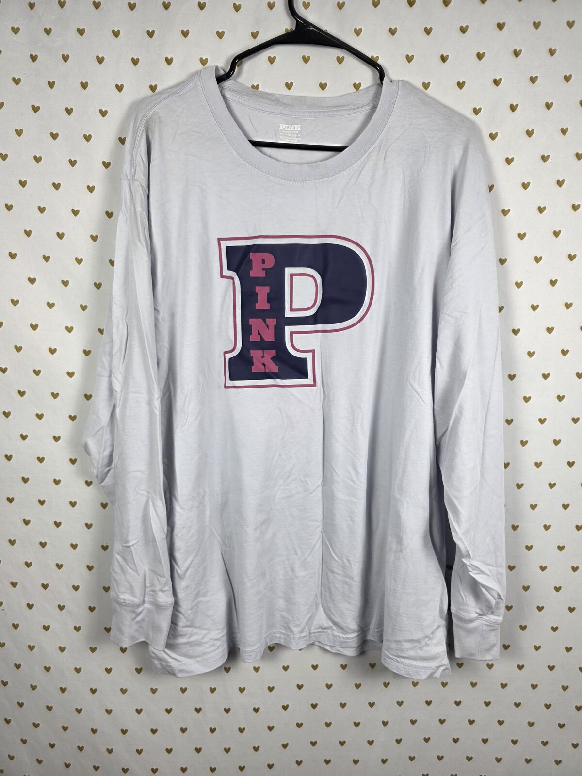 Victorias Secret PINK Logo Long Sleeve Light Blue tee shirt 2XL XXL
