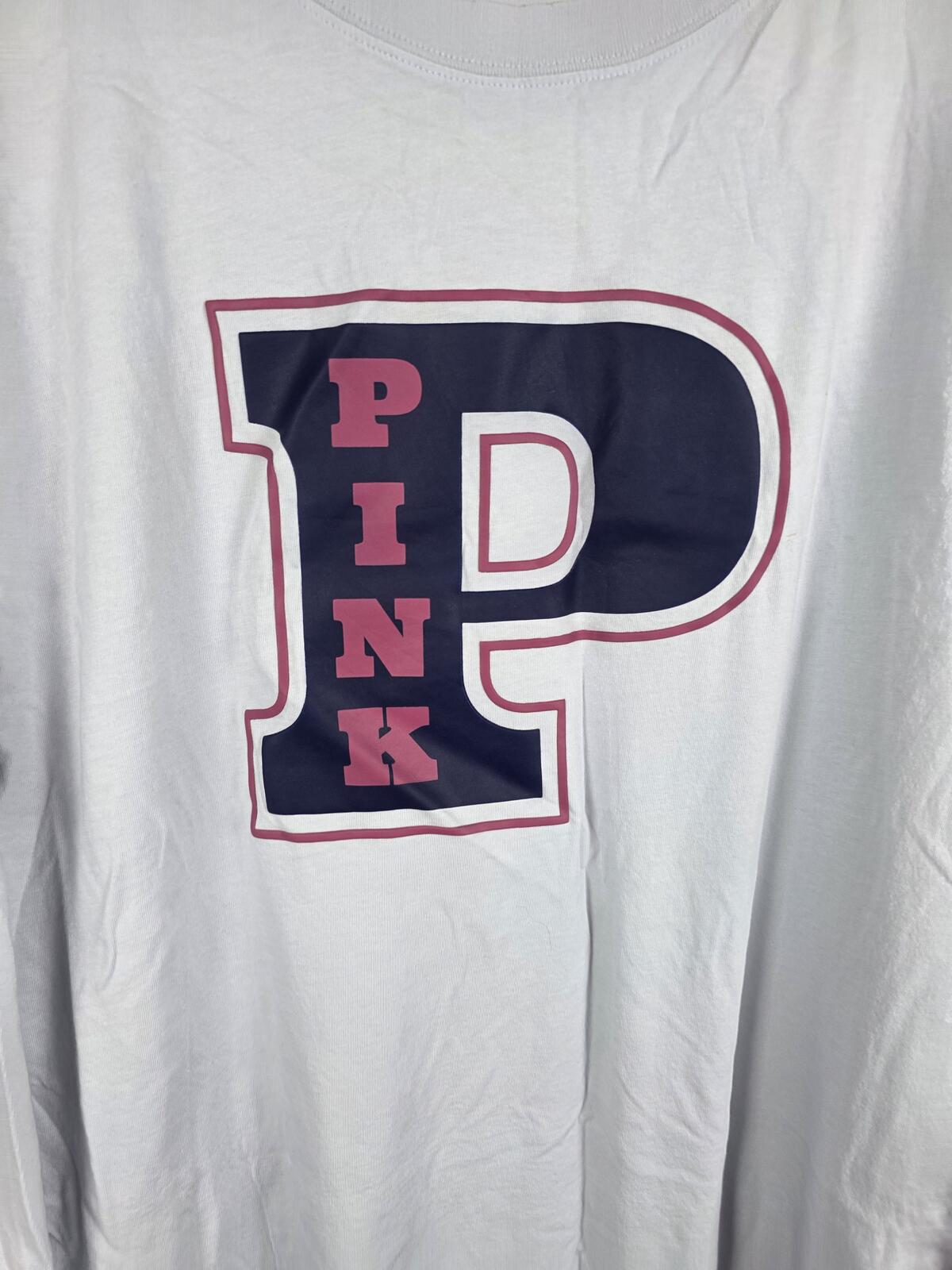 Victorias Secret PINK Logo Long Sleeve Light Blue tee shirt 2XL XXL