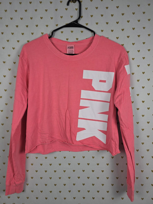 Victorias Secret PINK Cropped Long sleeve Logo Tee shirt Crop Small