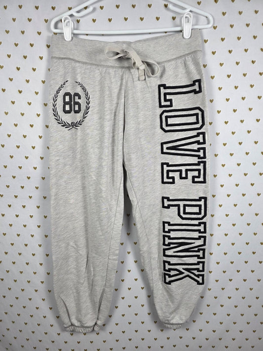 Victorias Secret PINK Vintage Embroidered sweats tapered Joggers Grey MEDIUM