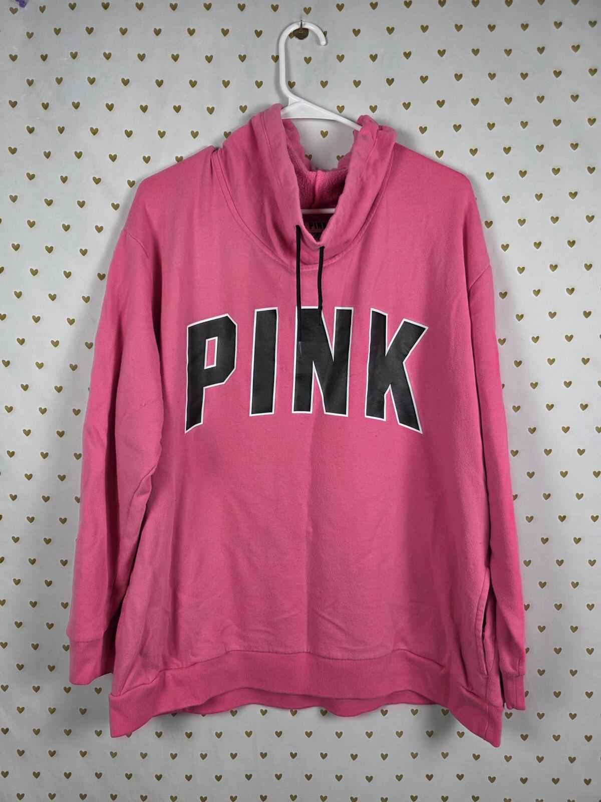 Victorias Secret Pink Slouchy Cowl Neck Logo Sweater Shirt XL