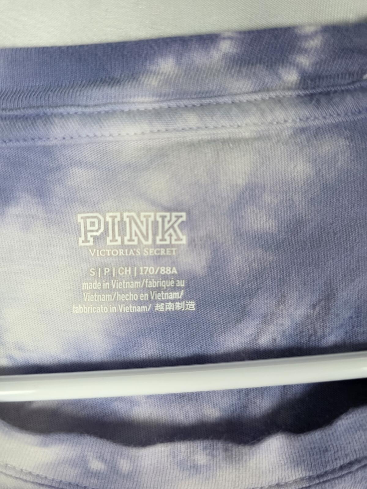 Victorias Secret PINK Tye Dye Quarter Sleeve Logo Tee shirt Blue SMALL