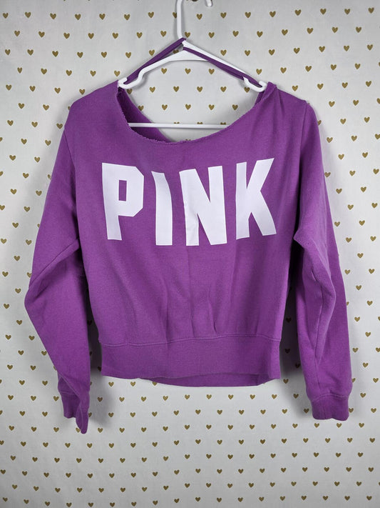 Victorias Secret Pink Slouchy Logo Purple Off shoulder sweater Shirt MEDIUM