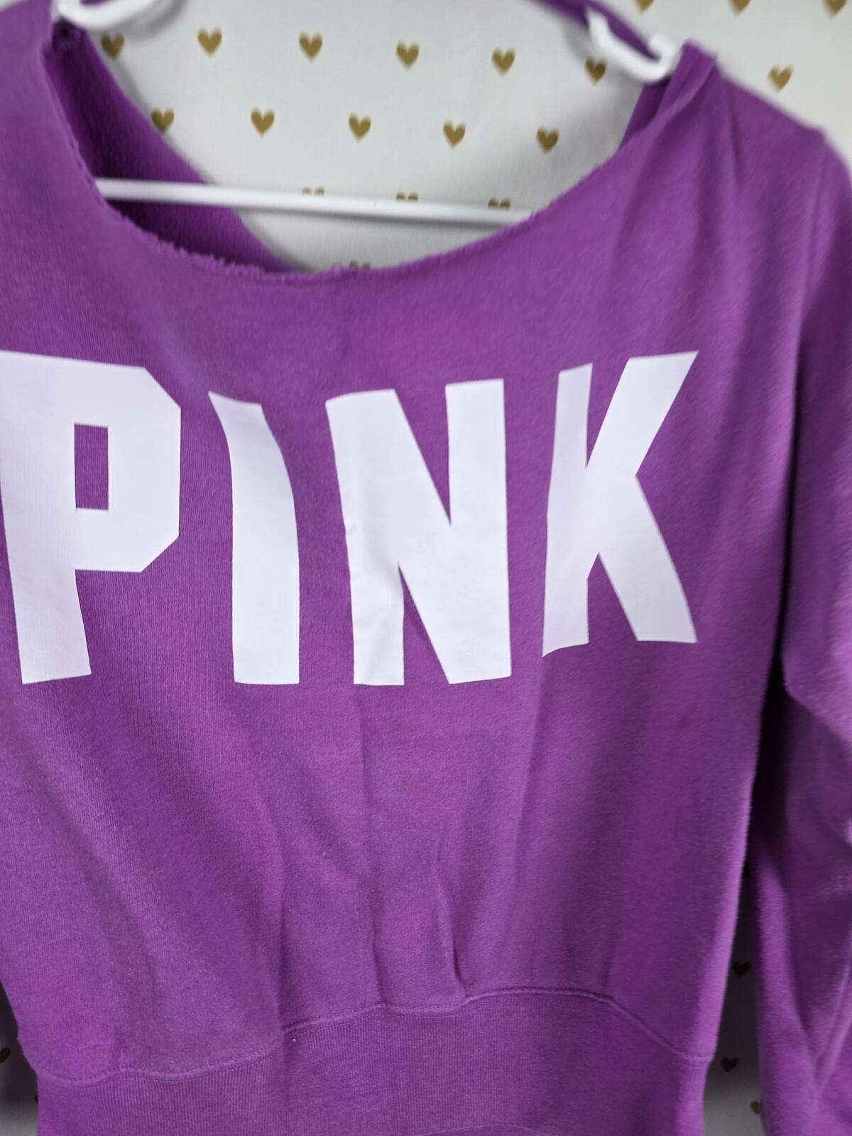 Victorias Secret Pink Slouchy Logo Purple Off shoulder sweater Shirt MEDIUM