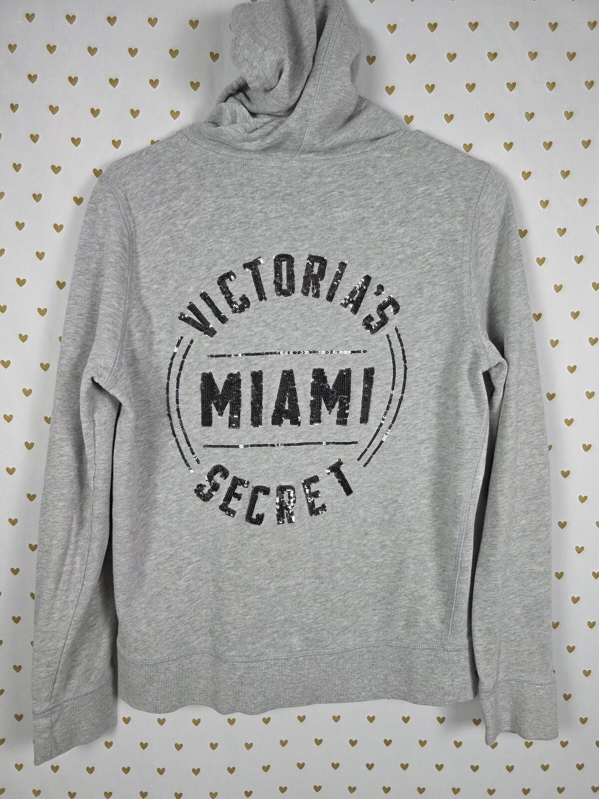 Victorias Secret BLING SEQUINED MIAMI Wings Hoodie Grey Full Zip MEDIUM
