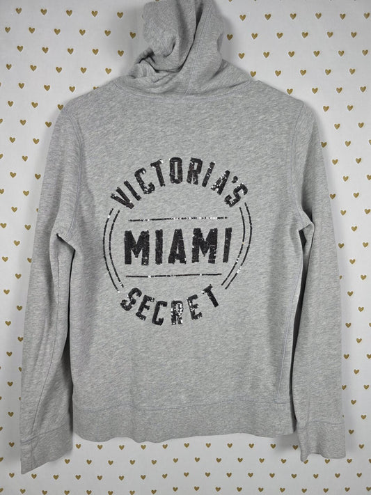 Victorias Secret BLING SEQUINED MIAMI Wings Hoodie Grey Full Zip MEDIUM