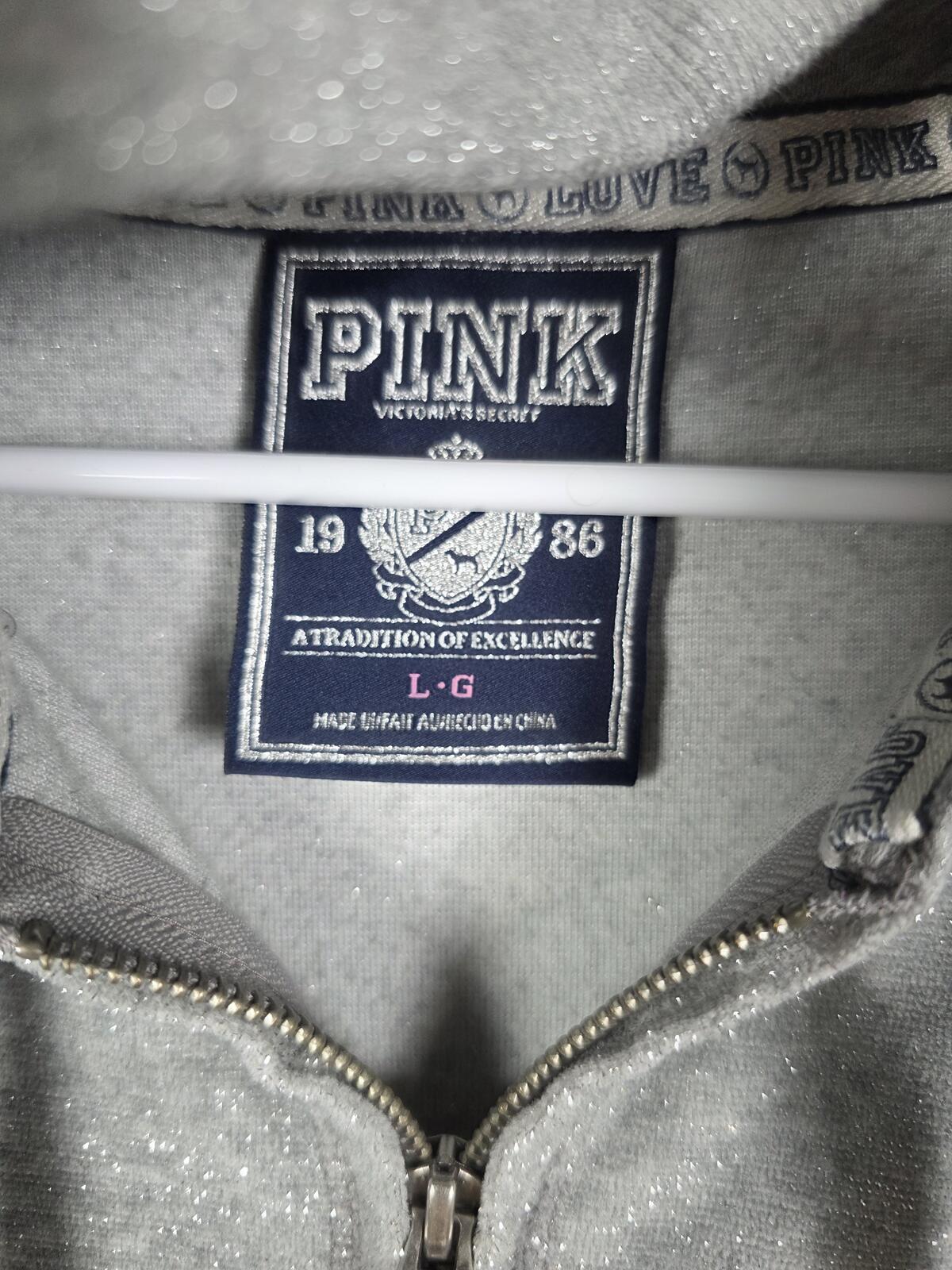 Victorias Secret Pink SHIMMER RARE VINTAGE y2k Heart Bling Hoodie Jacket LARGE