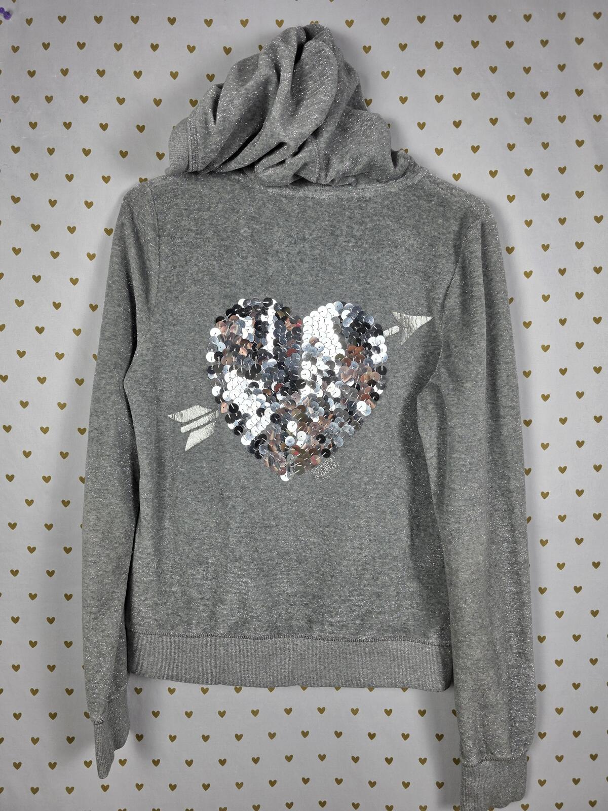 Victorias Secret Pink SHIMMER RARE VINTAGE y2k Heart Bling Hoodie Jacket LARGE