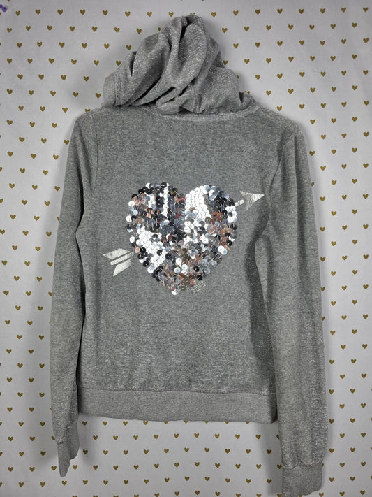 Victorias Secret Pink SHIMMER RARE VINTAGE y2k Heart Bling Hoodie Jacket LARGE