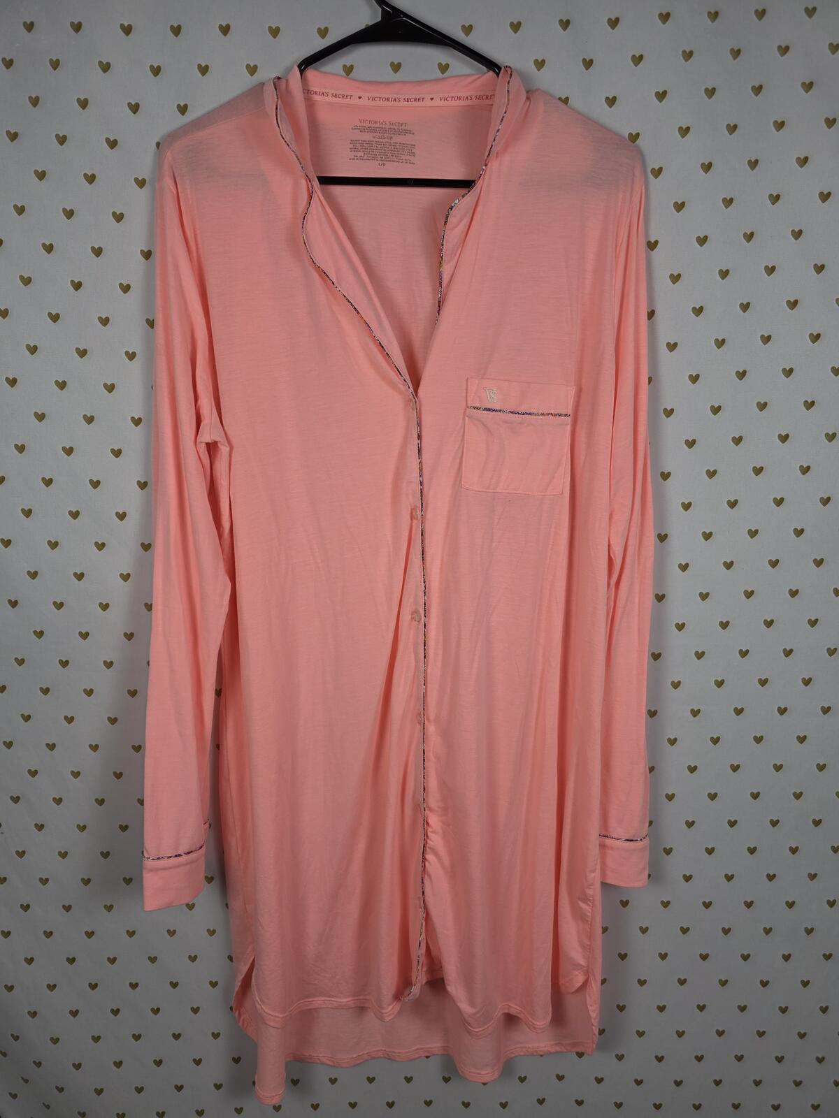 Victorias Secret neon Super Soft Button down Long Sleep Shirt Nightgown PJ LARGE
