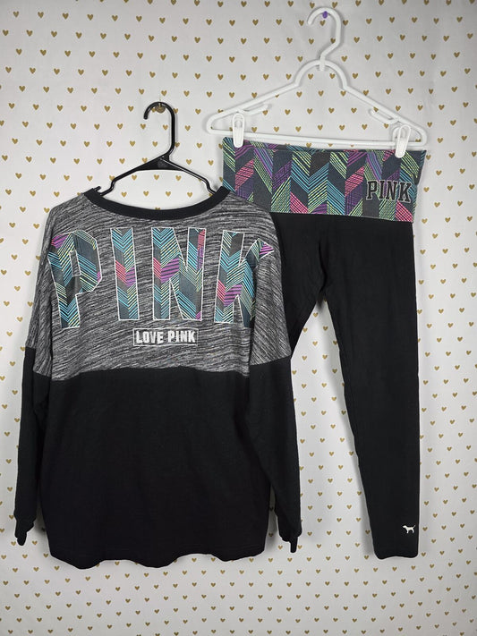 Victorias Secret Pink FOLDOVER SET 2pc Geometric Sweater Yoga Pants Medium