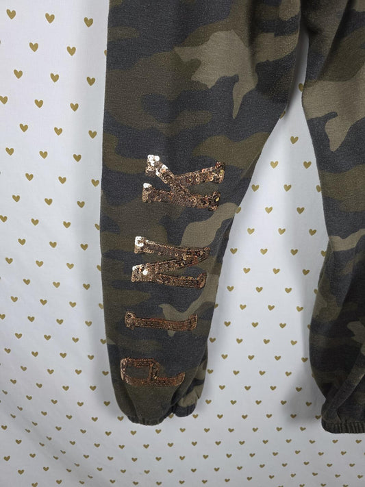 Victorias Secret PINK CAMO BLING Sequined Sweats Sweatpants Joggers SMALL