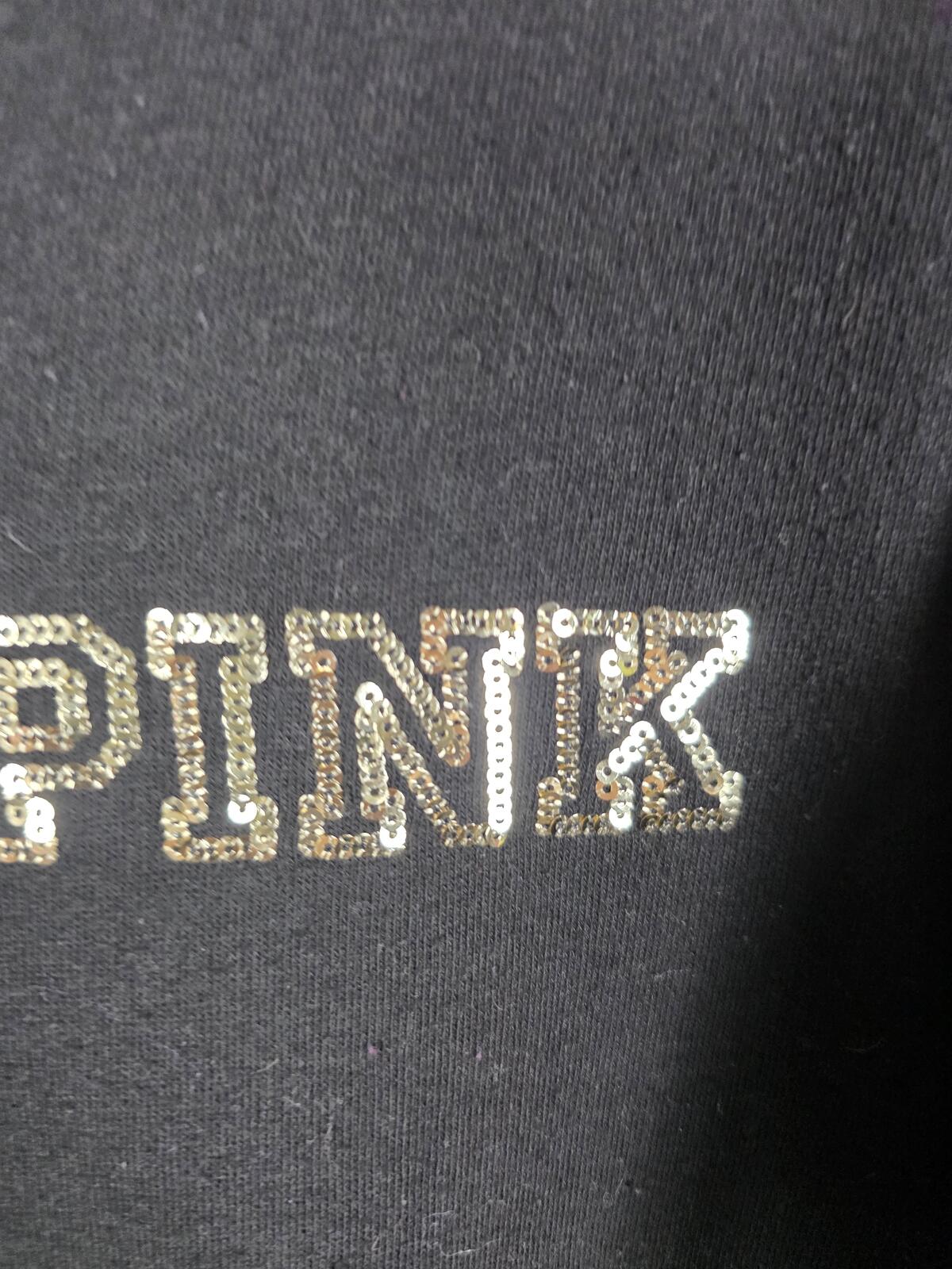 Victorias Secret Pink BLING SEQUINED Rose LOVE Pullover Hoodie Sweater Medium