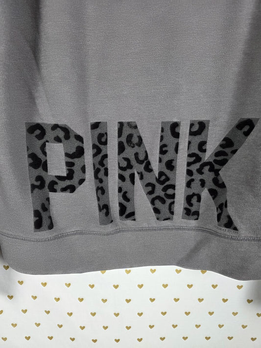Victorias Secret Pink Vintage y2k Grey Cheetah Leopard Sweater Shirt Logo Medium