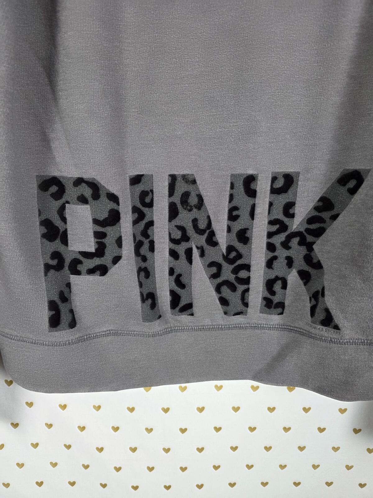 Victorias Secret Pink Vintage y2k Grey Cheetah Leopard Sweater Shirt Logo Medium