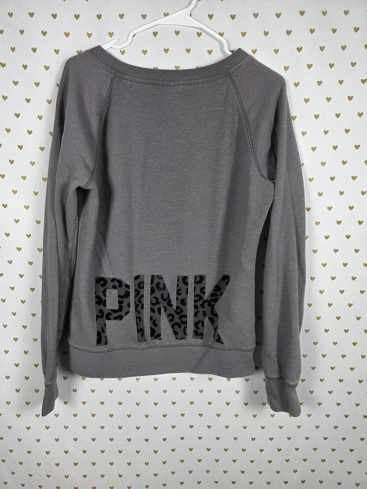 Victorias Secret Pink Vintage y2k Grey Cheetah Leopard Sweater Shirt Logo Medium