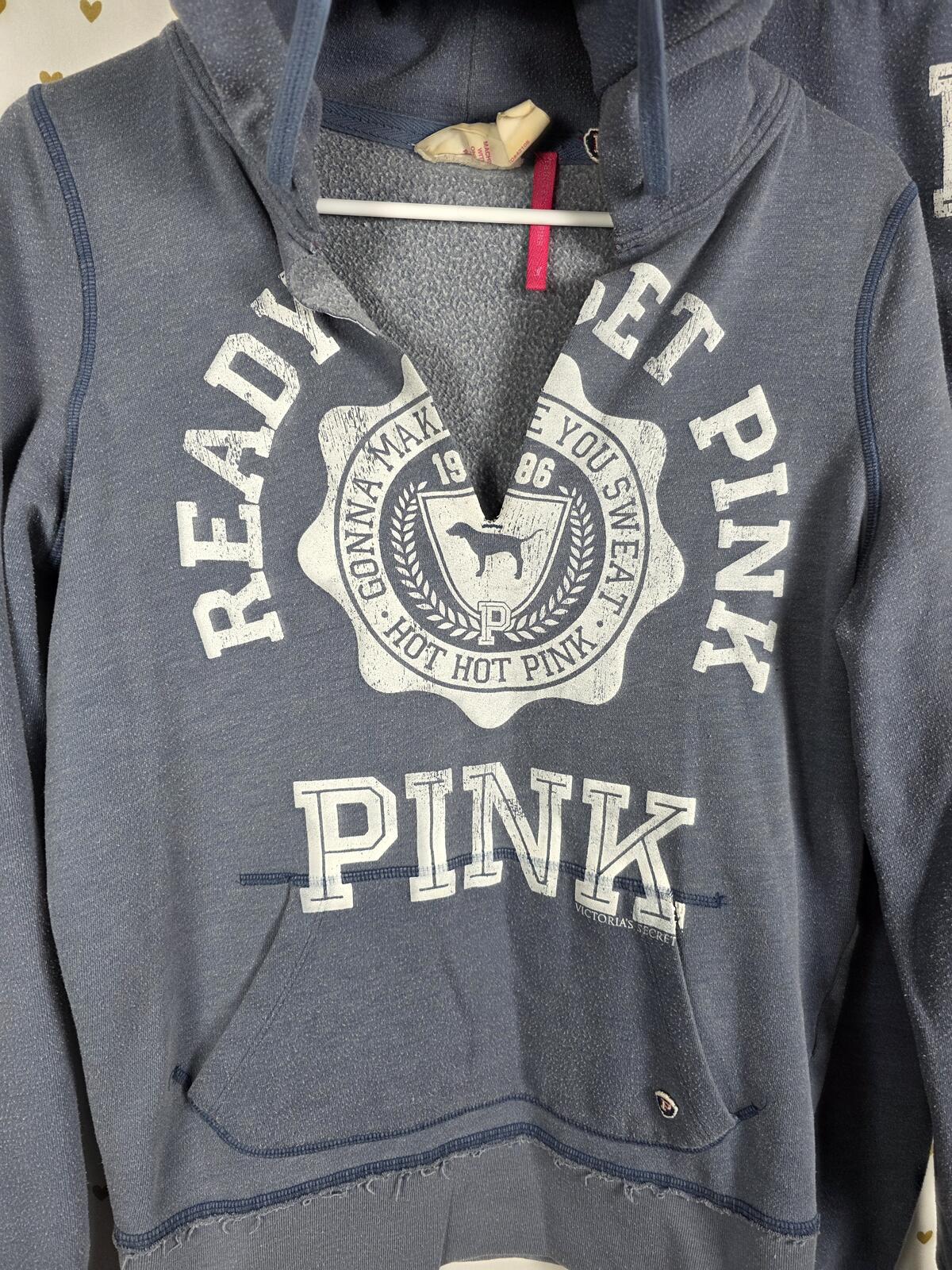 Victorias Secret Pink Vintage University SET 2pc Hoodie Sweats Logo Butt SMALL M