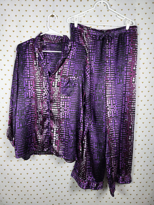Victorias Secret VINTAGE Purple SATIN Sleep Set Pajamas Shirt Pants  LARGE