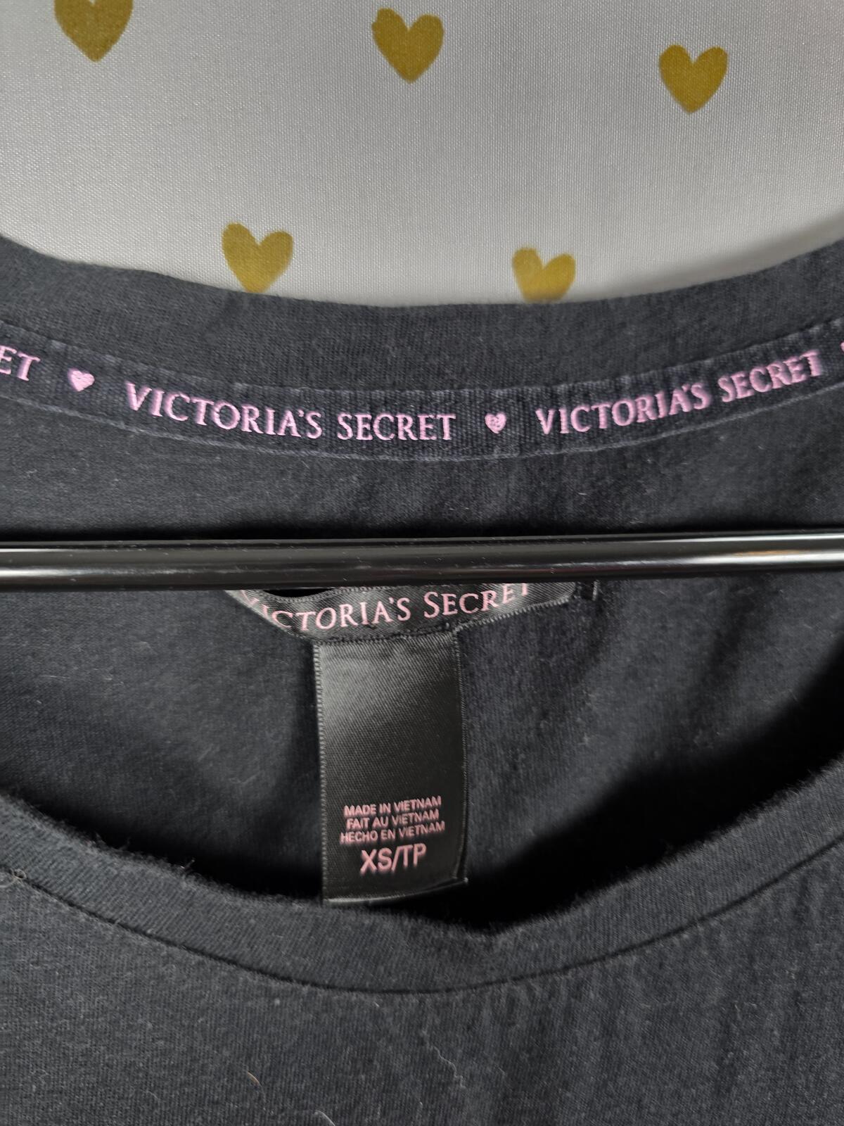 Victorias Secret Bling Glitter Angel Sleep Shirt Nightgown Black Quarter Sleeve