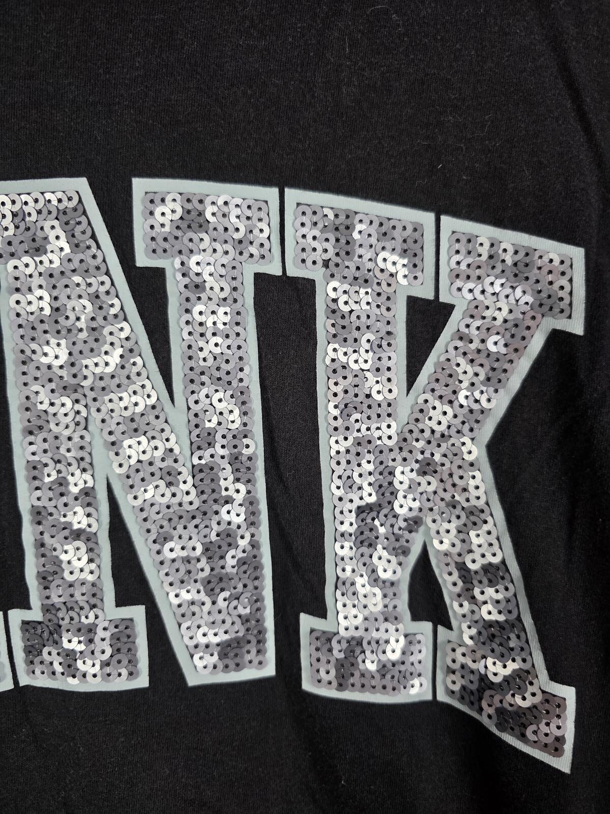 Victorias Secret PINK Matte BLING Sequined Logo Tee shirt XS Oversized