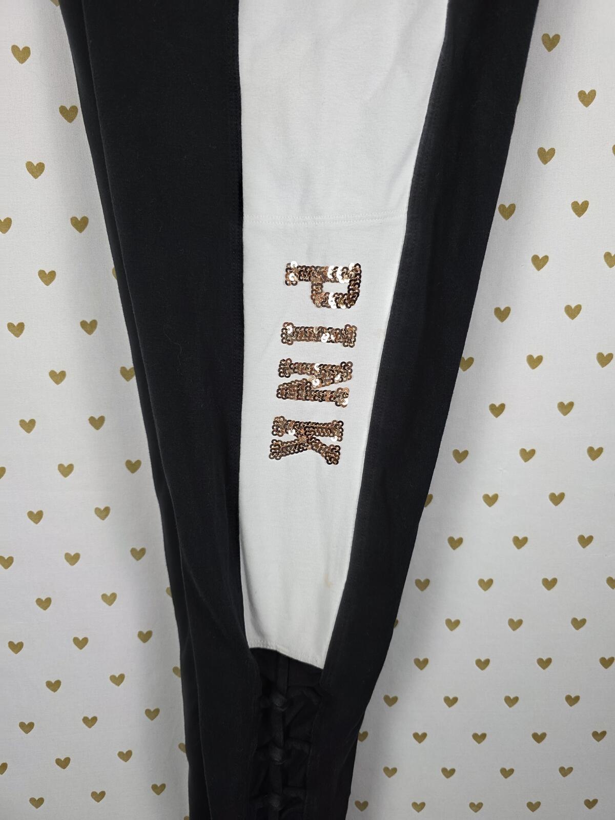Victorias Secret PINK BLING Cutout Yoga Pants Leggings Small Gold Sequined