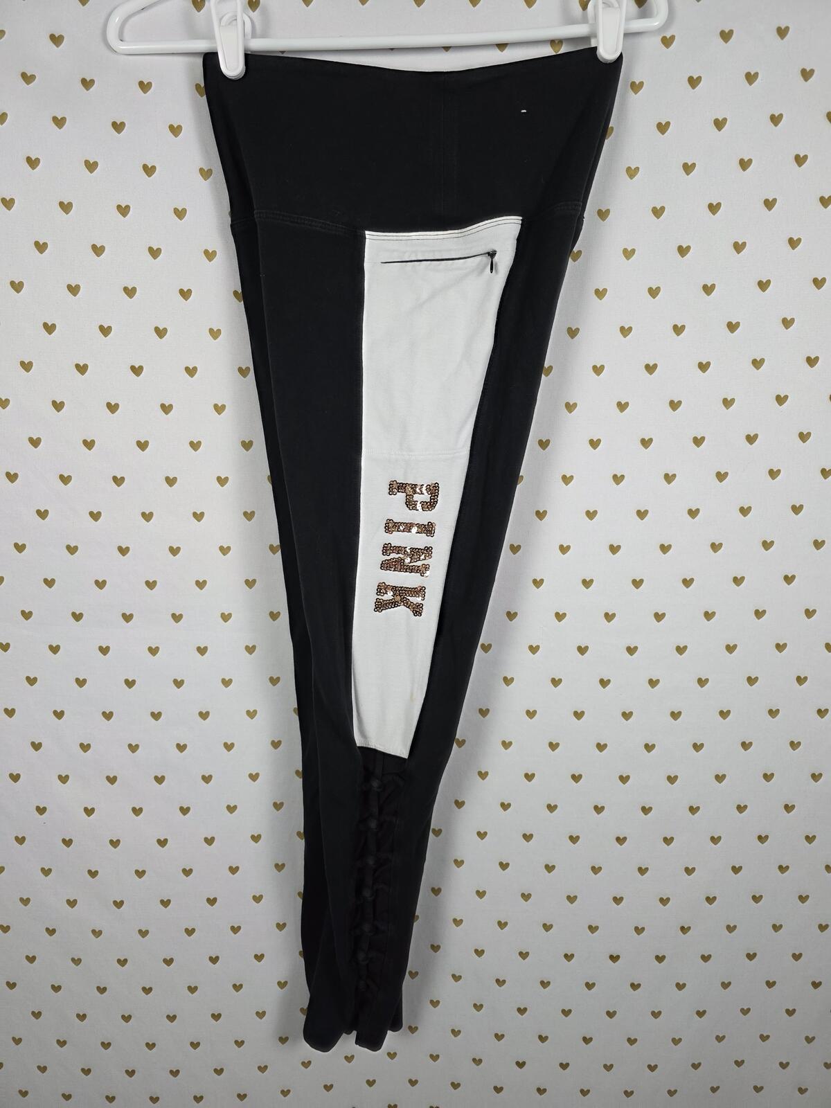 Victorias Secret PINK BLING Cutout Yoga Pants Leggings Small Gold Sequined