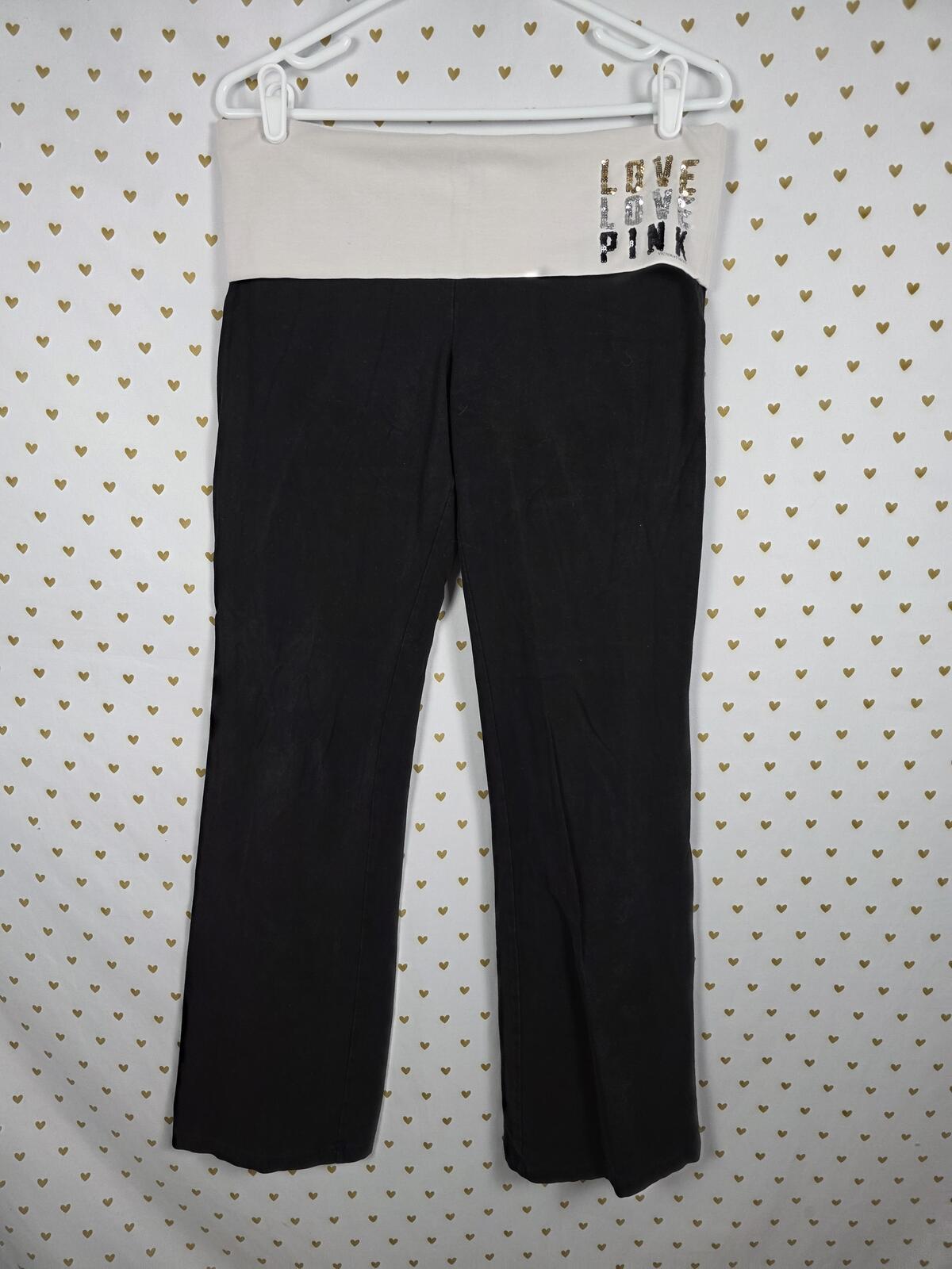 Victorias Secret PINK BLING Vintage Foldover Flare Yoga Pants Leggings LARGE