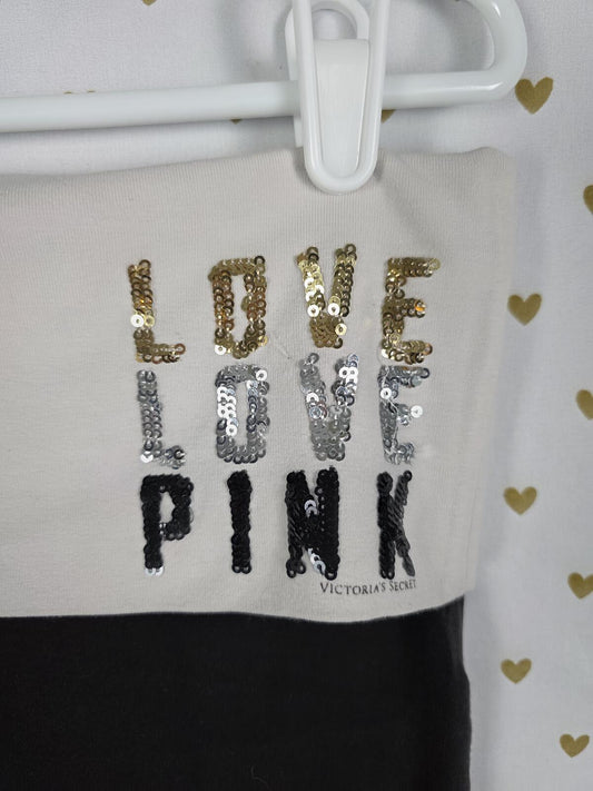 Victorias Secret PINK BLING Vintage Foldover Flare Yoga Pants Leggings LARGE