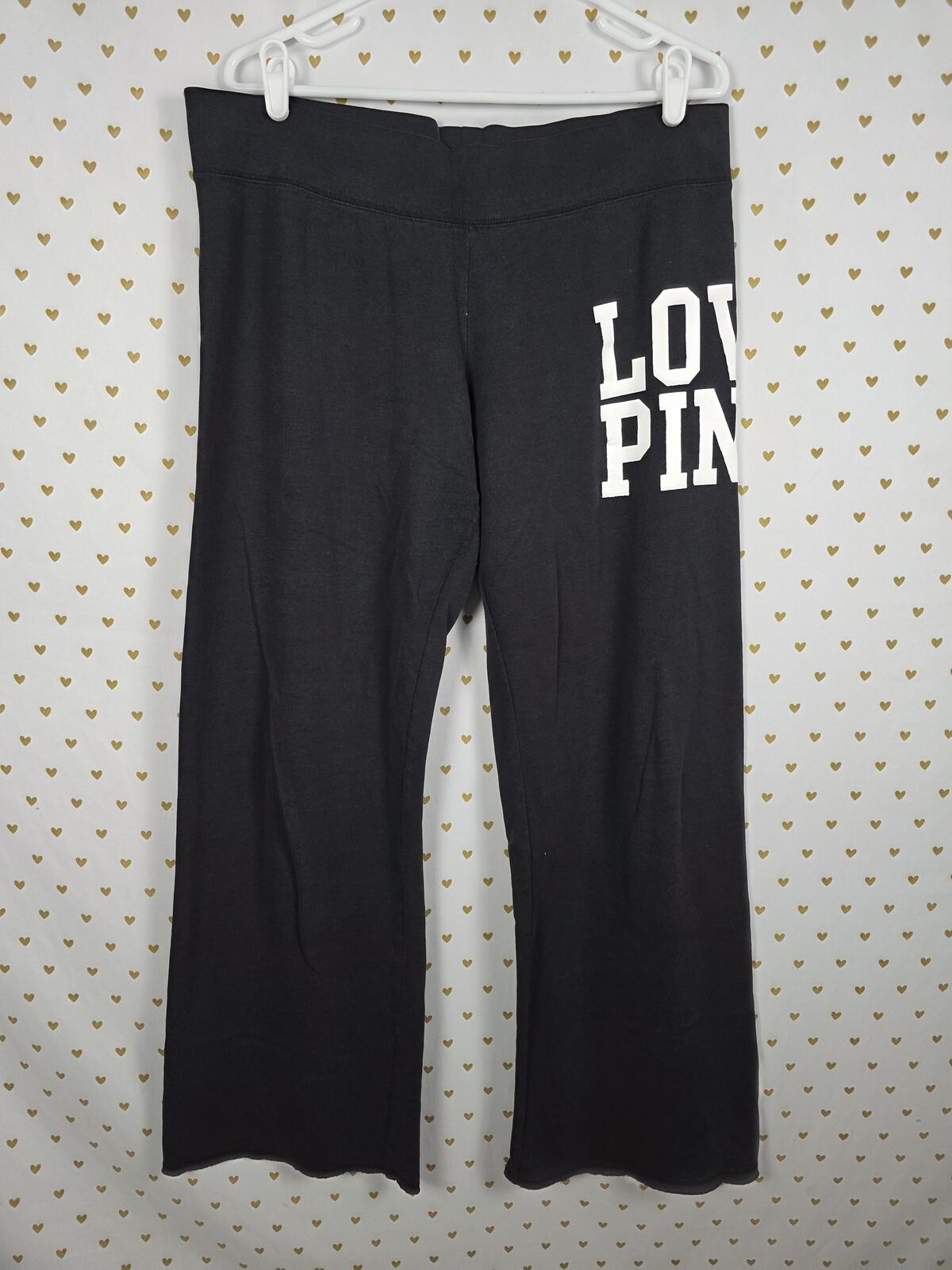 Victorias Secret PINK LOVE Flare Sweats Sweatpants Black Raw Hem Vintage Large