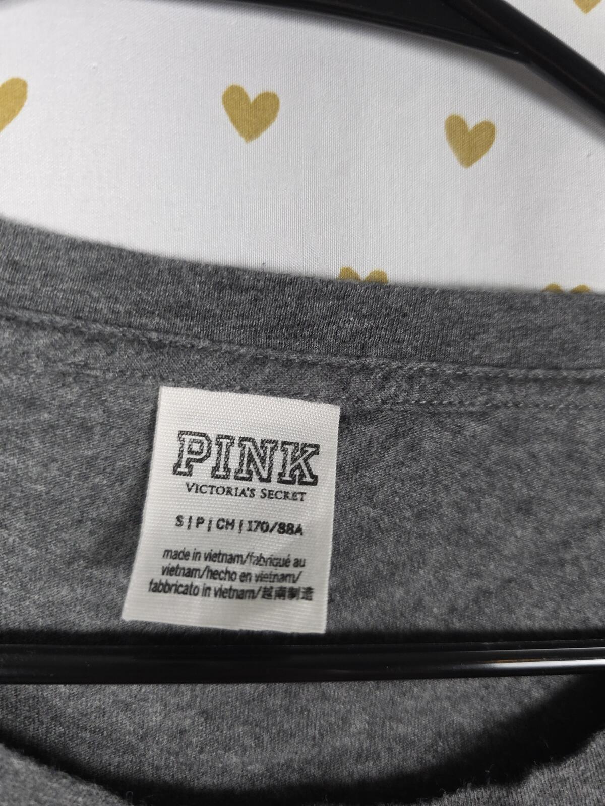 Victorias Secret PINK Watermelon Logo Long Sleeve Tee Shirt Grey SMALL