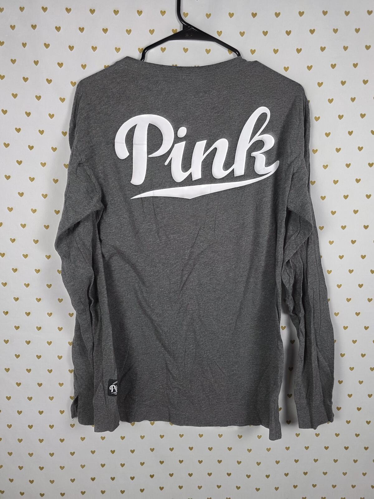 Victorias Secret PINK Watermelon Logo Long Sleeve Tee Shirt Grey SMALL