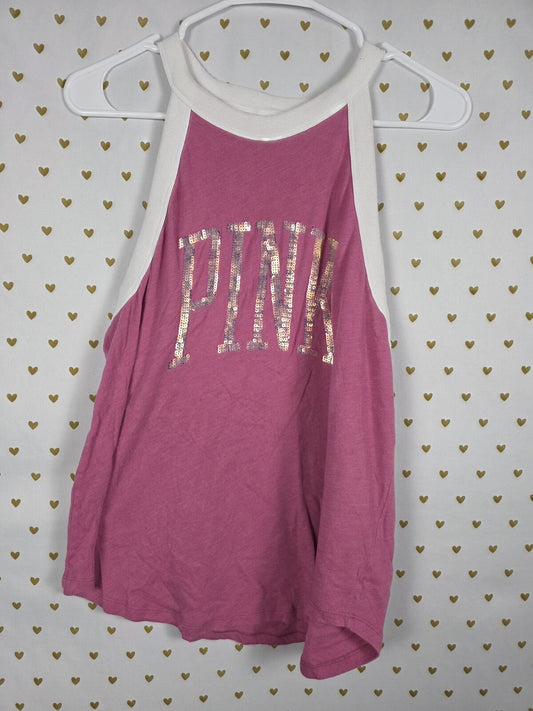 Victorias Secret PINK Bling Gold Sequined Tank Top Muscle Tee shirt Large