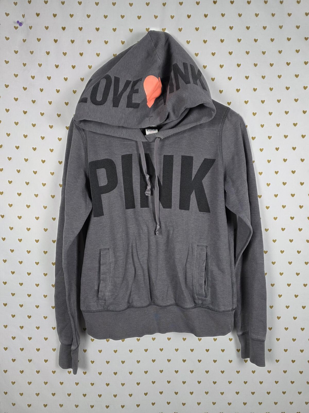Victorias Secret Pink Heart Logo Hoodie Sweater Pullover Vintage y2k MEDIUM
