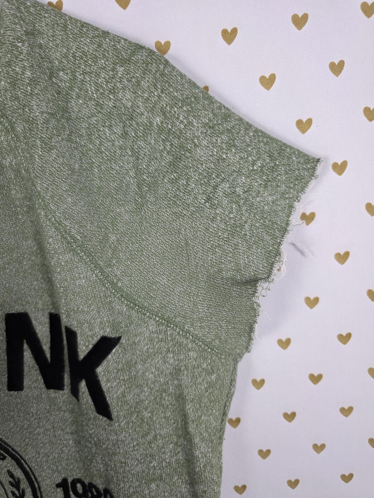 Victorias Secret PINK Vintage Velour Logo y2k Green Love Sweater Shirt MEDIUM