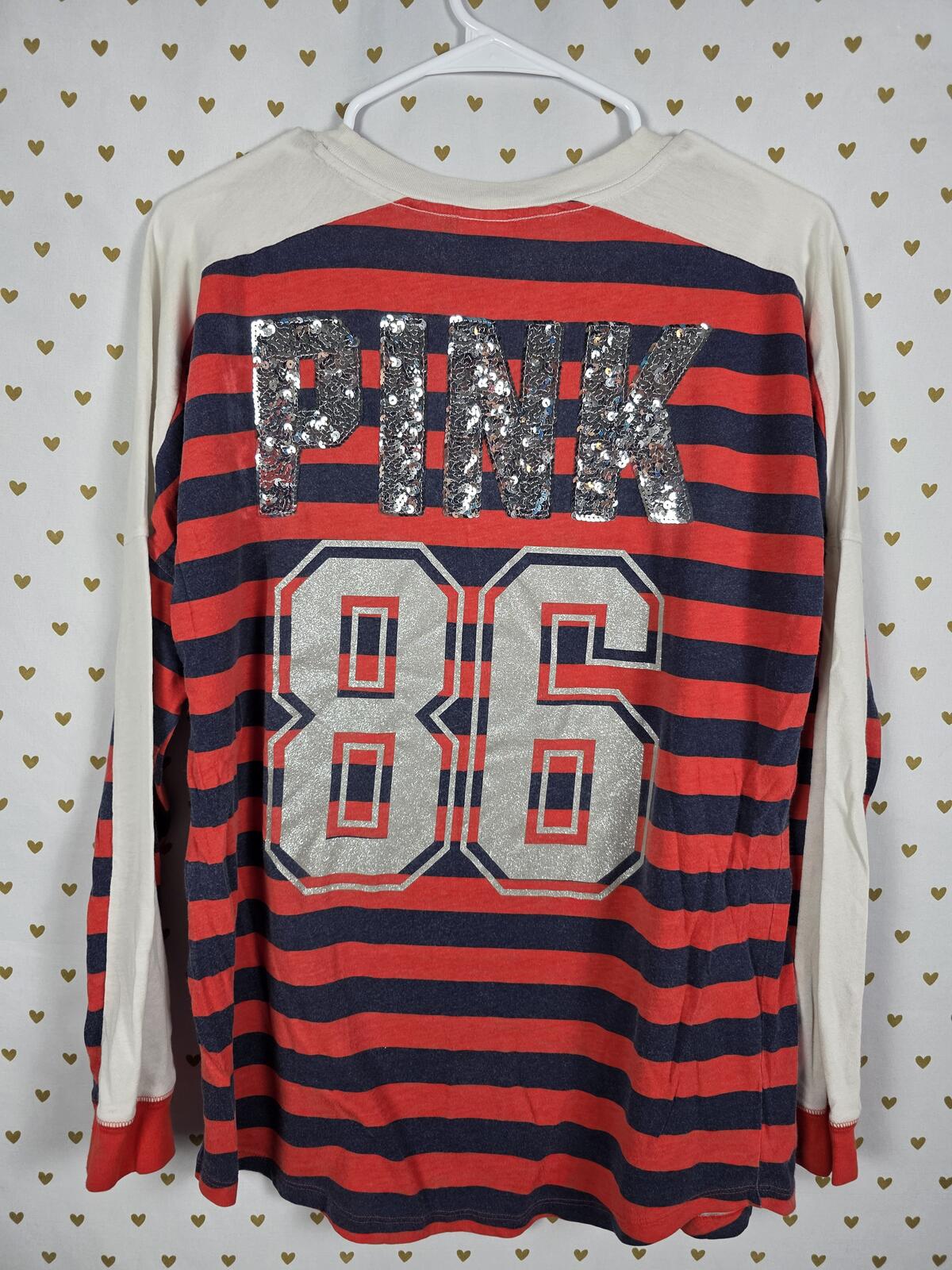 Victorias Secret PINK Striped BLING Sequined 86 Long Sleeve Tee shirt SMALL