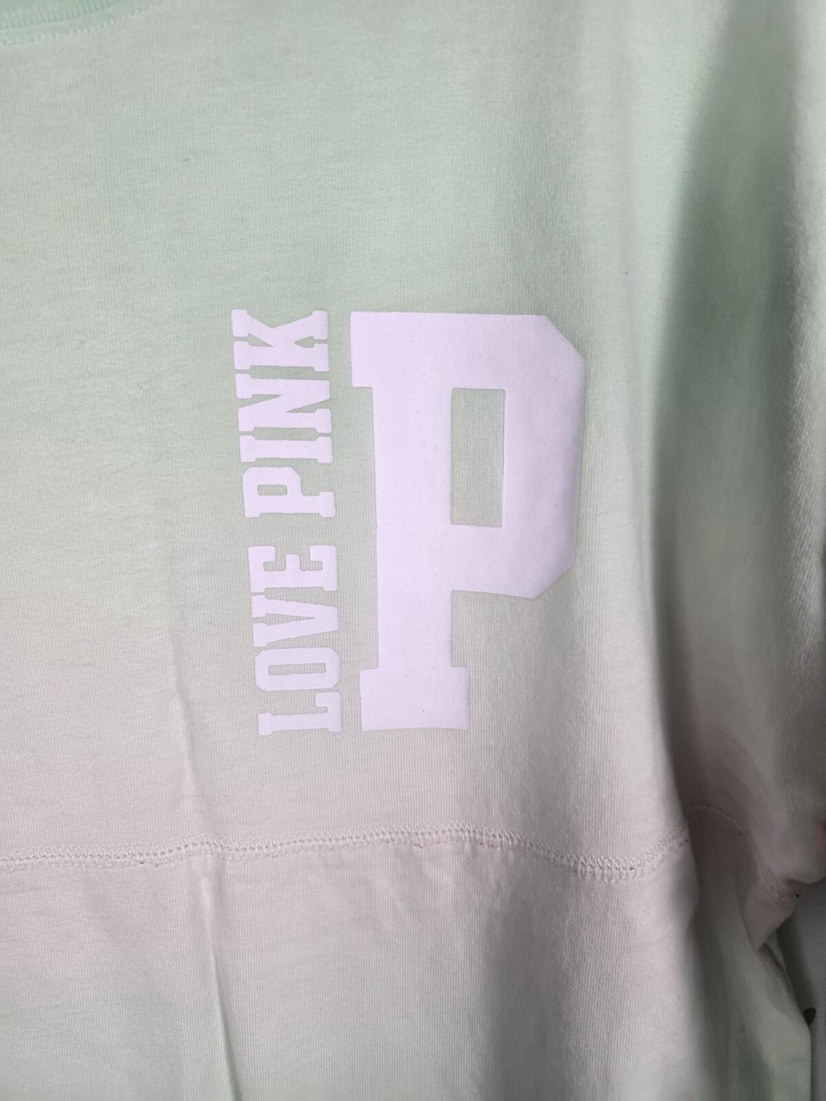Victorias Secret PINK Gradient Campus Pocket Long Sleeve logo tee shirt Green XS
